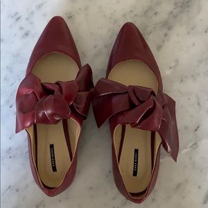 Zara red oversized bow slip on flats size 38